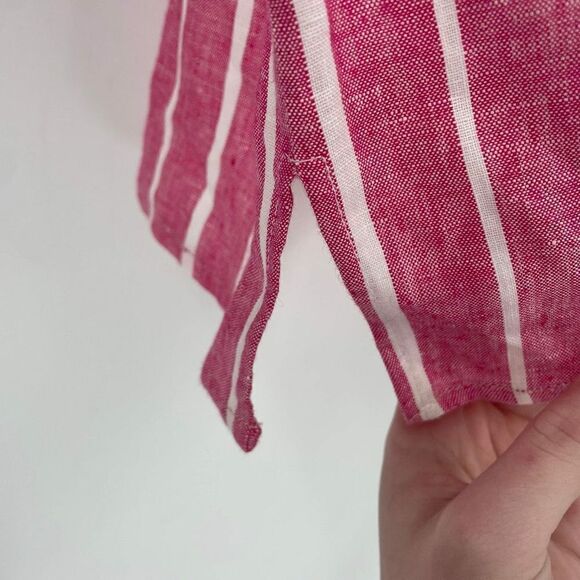 Rafaella Linen Striped lace Tie Top Pink White Large nautical July 4 coastal EUC - Picture 7 of 10